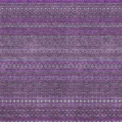 9' X 12' Eggplant And Ivory Striped Washable Area Rug With UV Protection