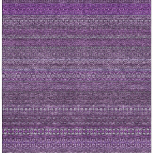 9' X 12' Eggplant And Ivory Striped Washable Area Rug With UV Protection
