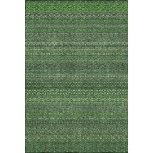 5' X 8' Fern Green And Ivory Striped Washable Area Rug With UV Protection