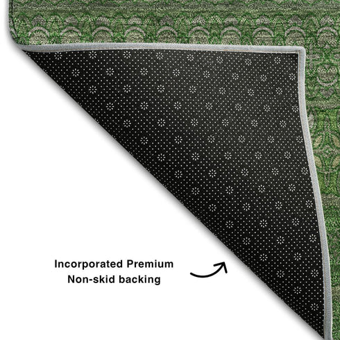 5' X 8' Fern Green And Ivory Striped Washable Area Rug With UV Protection