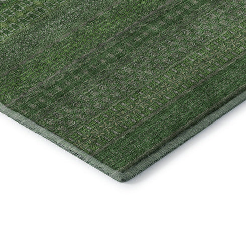 5' X 8' Fern Green And Ivory Striped Washable Area Rug With UV Protection