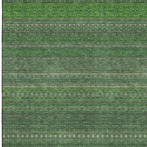 5' X 8' Fern Green And Ivory Striped Washable Area Rug With UV Protection