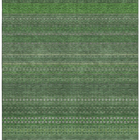 5' X 8' Fern Green And Ivory Striped Washable Area Rug With UV Protection