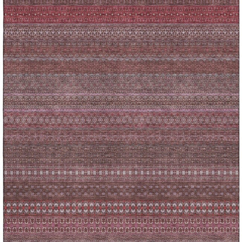 8' X 10' Merlot And Ivory Striped Washable Area Rug With UV Protection