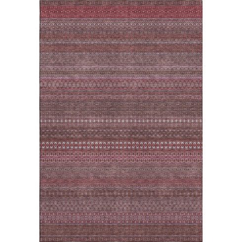 8' X 10' Merlot And Ivory Striped Washable Area Rug With UV Protection