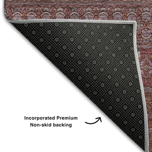 8' X 10' Merlot And Ivory Striped Washable Area Rug With UV Protection