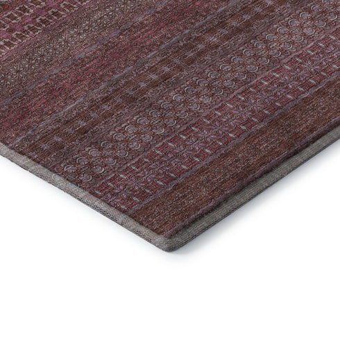 9' X 12' Merlot And Ivory Striped Washable Area Rug With UV Protection