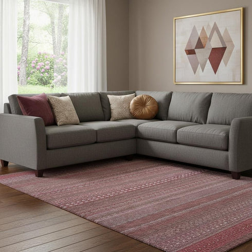 9' X 12' Merlot And Ivory Striped Washable Area Rug With UV Protection