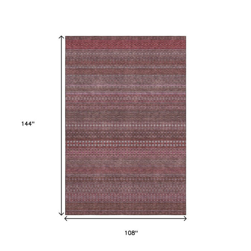 9' X 12' Merlot And Ivory Striped Washable Area Rug With UV Protection