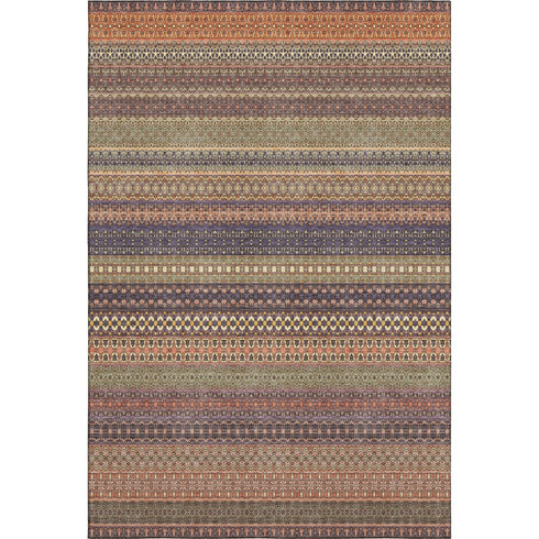 8' X 10' Rust And Purple Striped Washable Area Rug With UV Protection