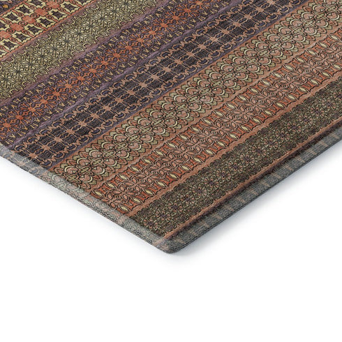 8' X 10' Rust And Purple Striped Washable Area Rug With UV Protection