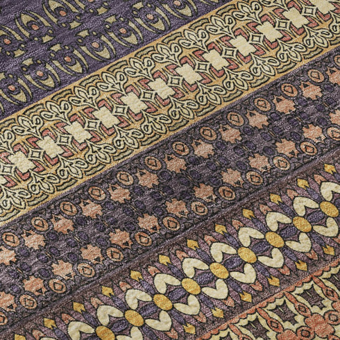 8' X 10' Rust And Purple Striped Washable Area Rug With UV Protection