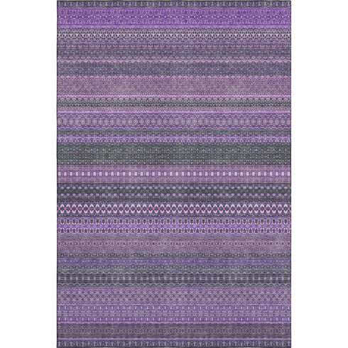 5' X 8' Purple And Ivory Striped Washable Area Rug With UV Protection