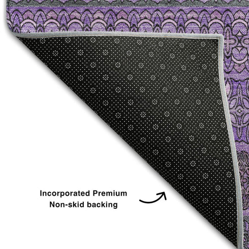 5' X 8' Purple And Ivory Striped Washable Area Rug With UV Protection