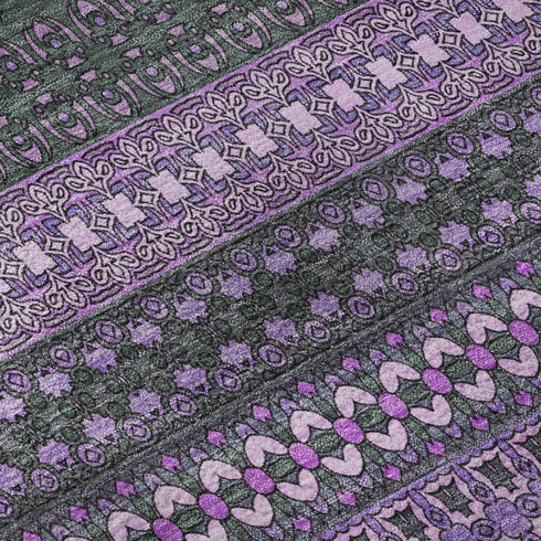 5' X 8' Purple And Ivory Striped Washable Area Rug With UV Protection