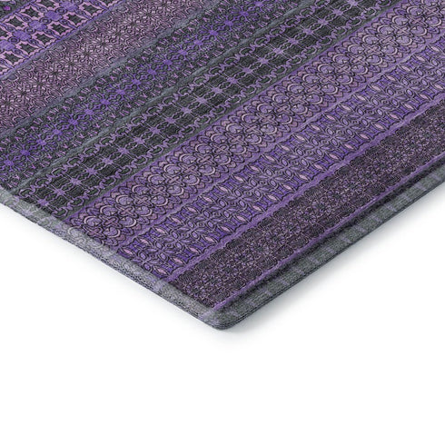 9' X 12' Purple And Ivory Striped Washable Area Rug With UV Protection