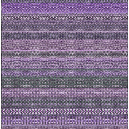 9' X 12' Purple And Ivory Striped Washable Area Rug With UV Protection