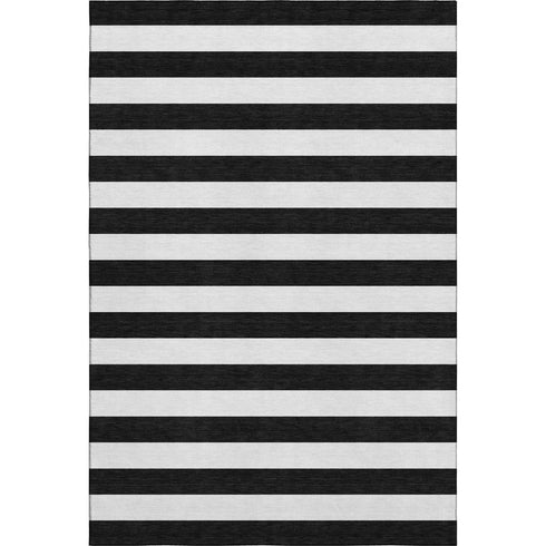 5' X 8' Black And Ivory Striped Washable Area Rug With UV Protection