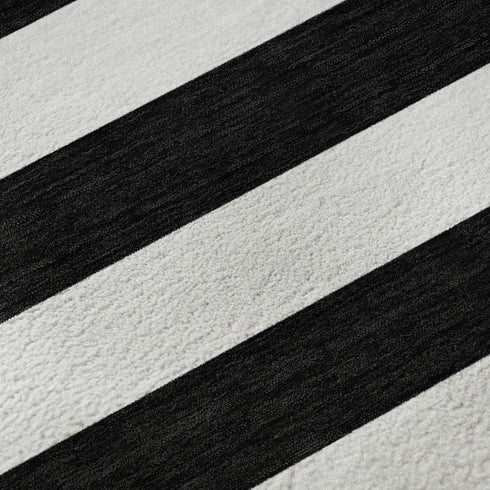 5' X 8' Black And Ivory Striped Washable Area Rug With UV Protection