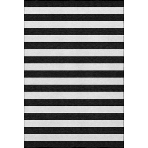 5' X 8' Black And Ivory Striped Washable Area Rug With UV Protection