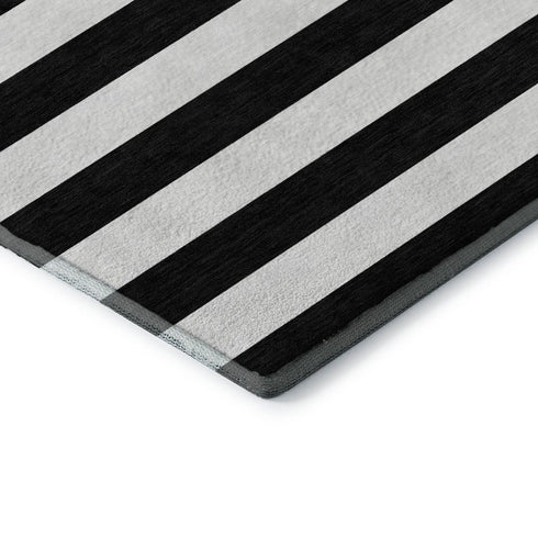 8' X 10' Black And Ivory Striped Washable Area Rug With UV Protection