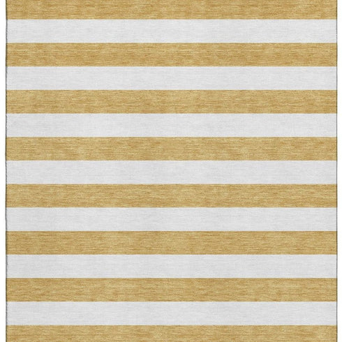 5' X 8' Gold And Ivory Striped Washable Area Rug With UV Protection