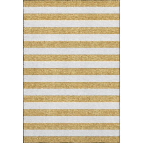 5' X 8' Gold And Ivory Striped Washable Area Rug With UV Protection