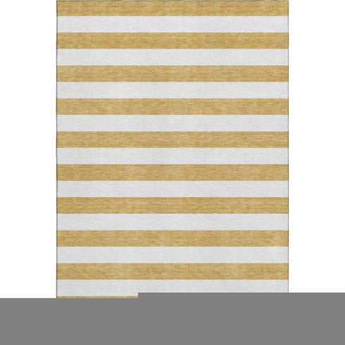 8' X 10' Gold And Ivory Striped Washable Area Rug With UV Protection