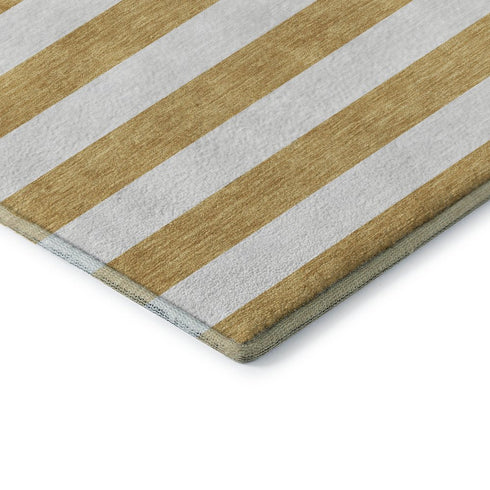 8' X 10' Gold And Ivory Striped Washable Area Rug With UV Protection