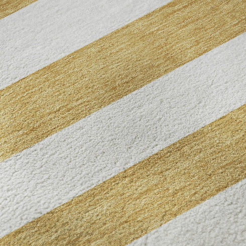 8' X 10' Gold And Ivory Striped Washable Area Rug With UV Protection