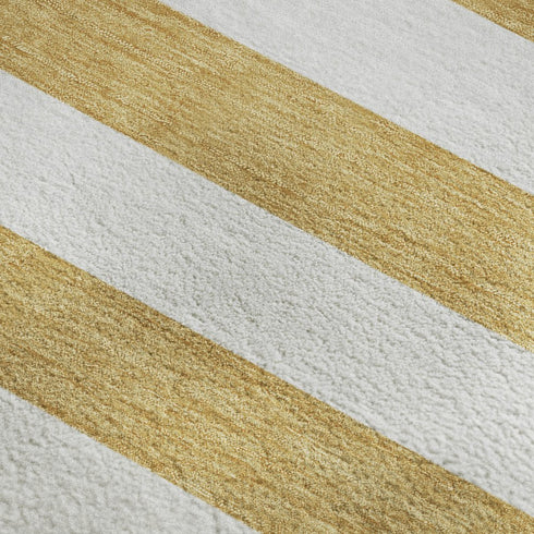 8' X 10' Gold And Ivory Striped Washable Area Rug With UV Protection