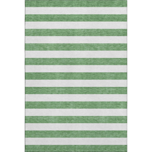 8' X 10' Green And Ivory Striped Washable Area Rug With UV Protection