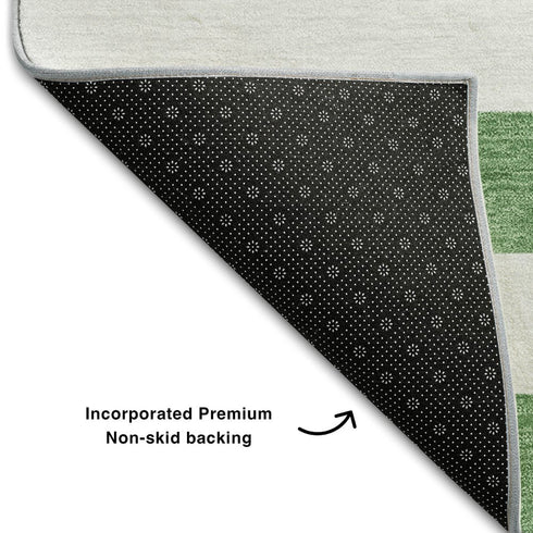 8' X 10' Green And Ivory Striped Washable Area Rug With UV Protection