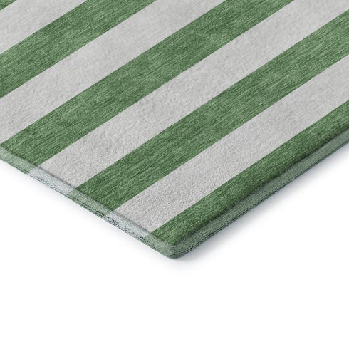 8' X 10' Green And Ivory Striped Washable Area Rug With UV Protection