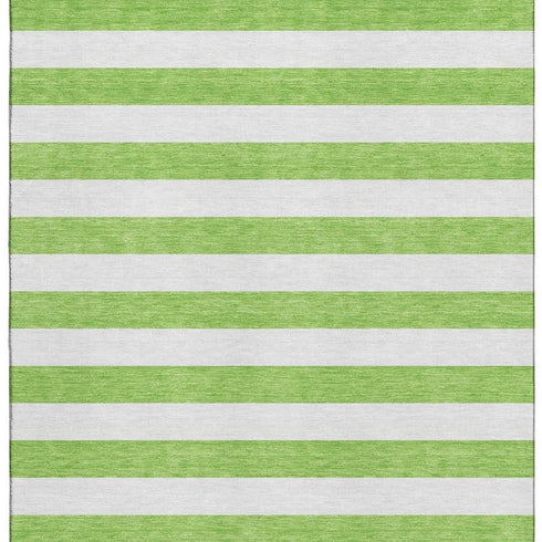 5' X 8' Lime Green And Ivory Striped Washable Area Rug With UV Protection
