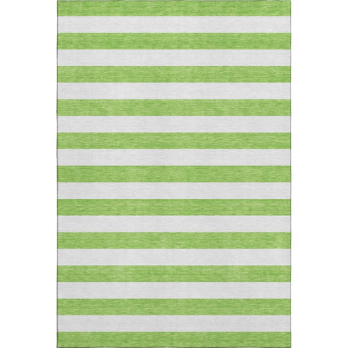 5' X 8' Lime Green And Ivory Striped Washable Area Rug With UV Protection