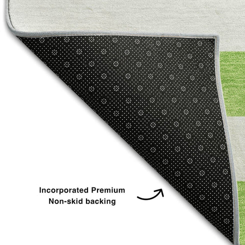 5' X 8' Lime Green And Ivory Striped Washable Area Rug With UV Protection