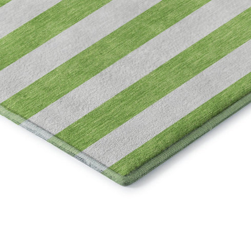 5' X 8' Lime Green And Ivory Striped Washable Area Rug With UV Protection