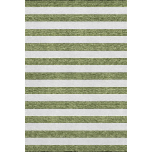 9' X 12' Olive Green And Ivory Striped Washable Area Rug With UV Protection