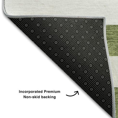 9' X 12' Olive Green And Ivory Striped Washable Area Rug With UV Protection