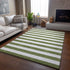 9' X 12' Olive Green And Ivory Striped Washable Area Rug With UV Protection