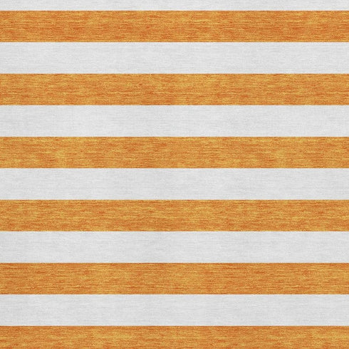 8' X 10' Orange And Ivory Striped Washable Area Rug With UV Protection