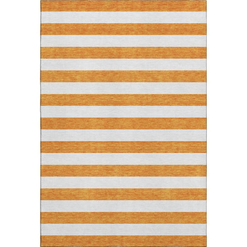 8' X 10' Orange And Ivory Striped Washable Area Rug With UV Protection