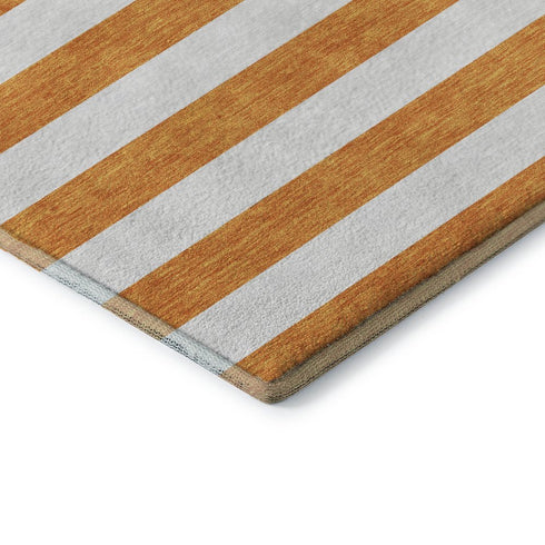 8' X 10' Orange And Ivory Striped Washable Area Rug With UV Protection