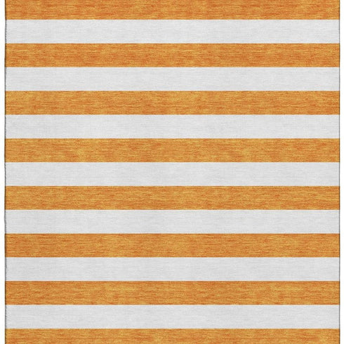 8' X 10' Orange And Ivory Striped Washable Area Rug With UV Protection