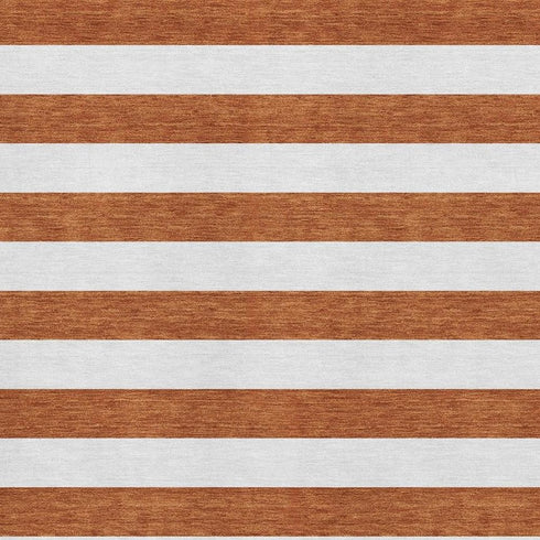 9' X 12' Rust And Ivory Striped Washable Area Rug With UV Protection