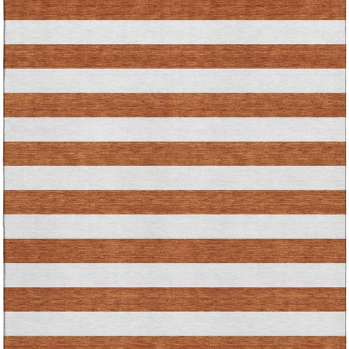 9' X 12' Rust And Ivory Striped Washable Area Rug With UV Protection