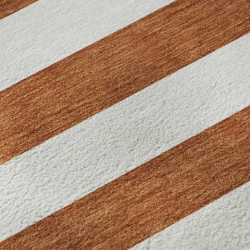 9' X 12' Rust And Ivory Striped Washable Area Rug With UV Protection