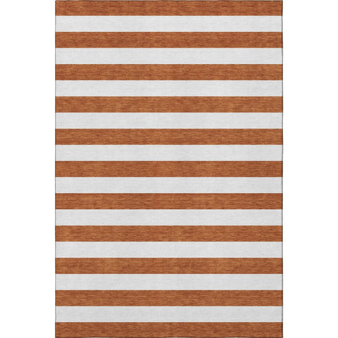 9' X 12' Rust And Ivory Striped Washable Area Rug With UV Protection