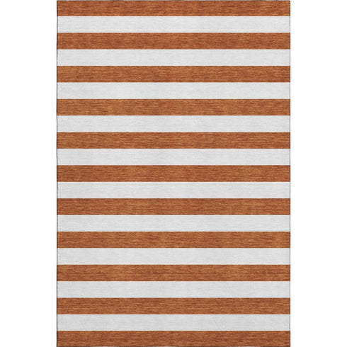 9' X 12' Rust And Ivory Striped Washable Area Rug With UV Protection